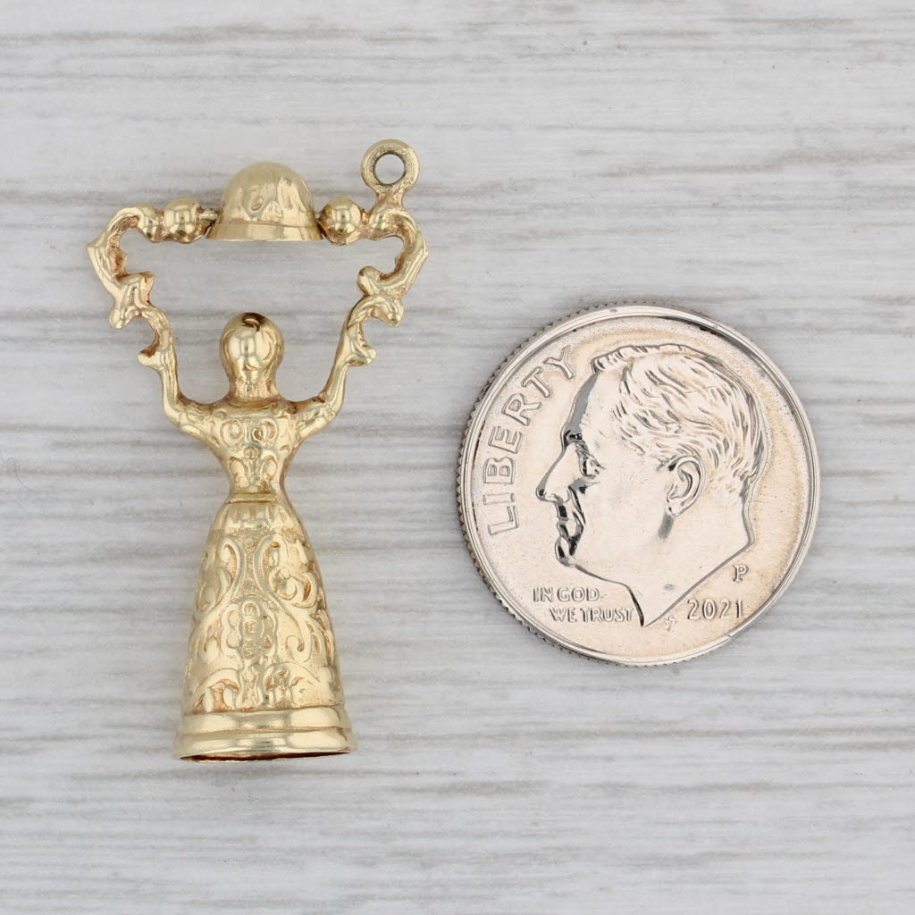 Gray German Wedding Cup Charm 14k Yellow Gold Ornate Figural Vintage Pendant Moves