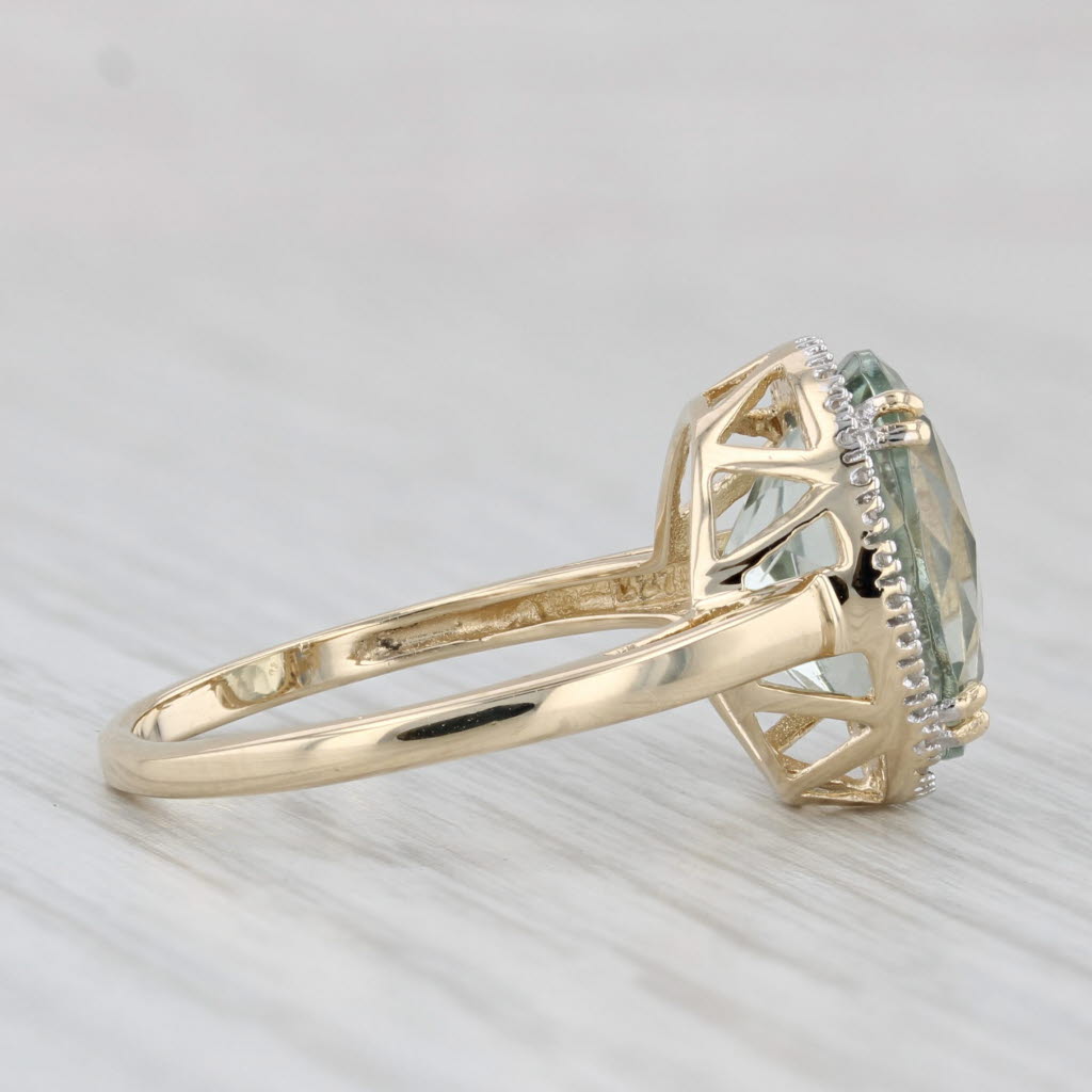 Light Gray 4.67ctw Prasiolite Green Amethyst Diamond Halo Ring 14k Yellow Gold Size 7