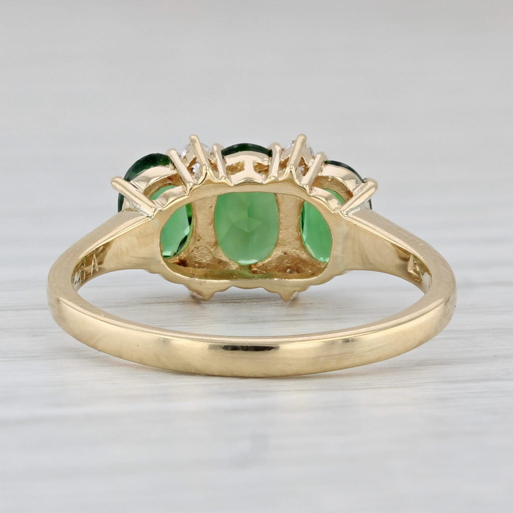 Light Gray 1.69ctw Green Chrome Diopside Diamond 3-Stone Ring 18k Yellow Gold Size 7.5