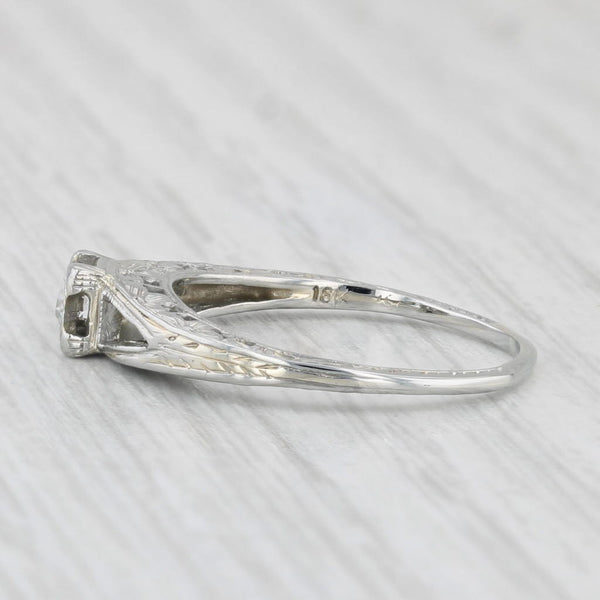 Art Deco Diamond Solitaire Ring 18k White Gold Size 5.5 Vintage