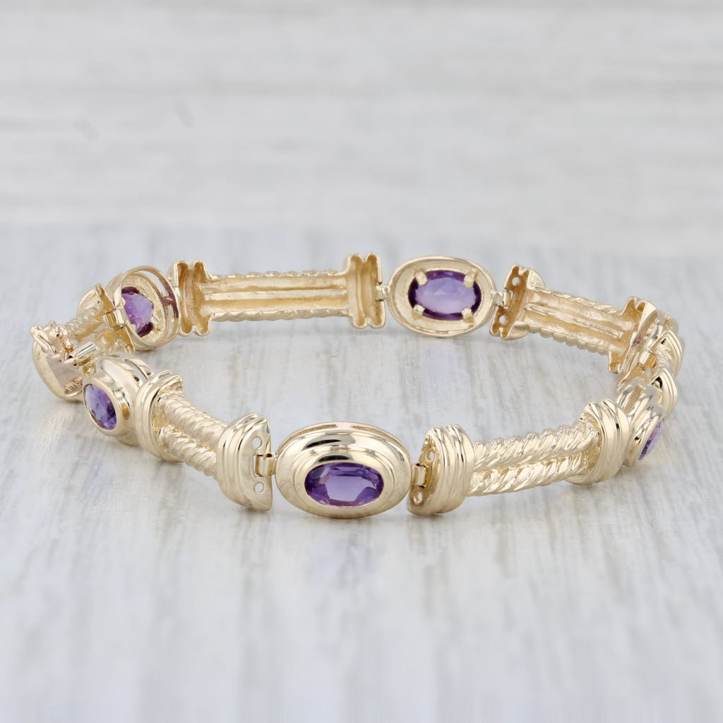 Light Gray 2.50ctw Amethyst Bar Link Bracelet 14k Yellow Gold 7.25" 7mm