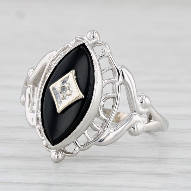 Natural Black Onyx Engagement Ring Set Art Deco Kite Cut Black Gemston –  PENFINE