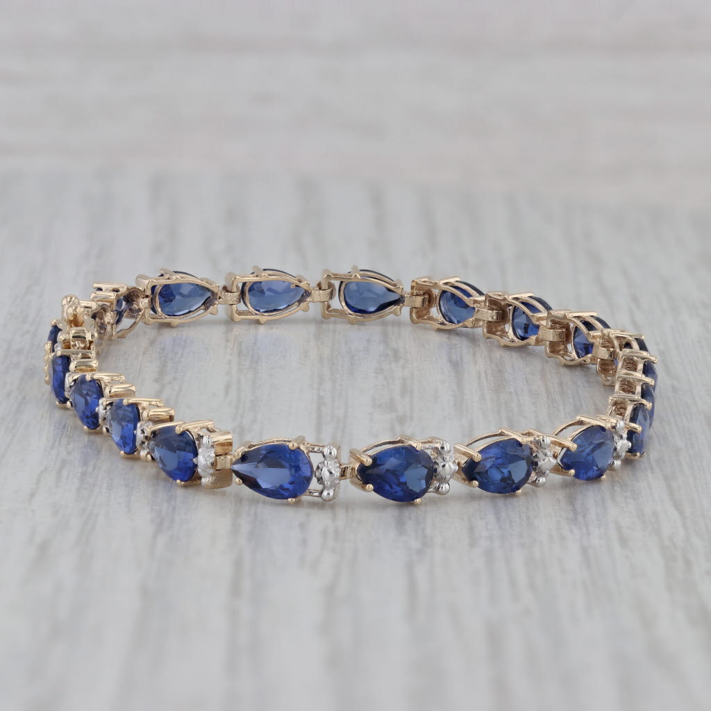 Gray 11.50ctw Lab Created Blue Sapphire Diamond Tennis Bracelet 10k Yellow Gold 6.75"