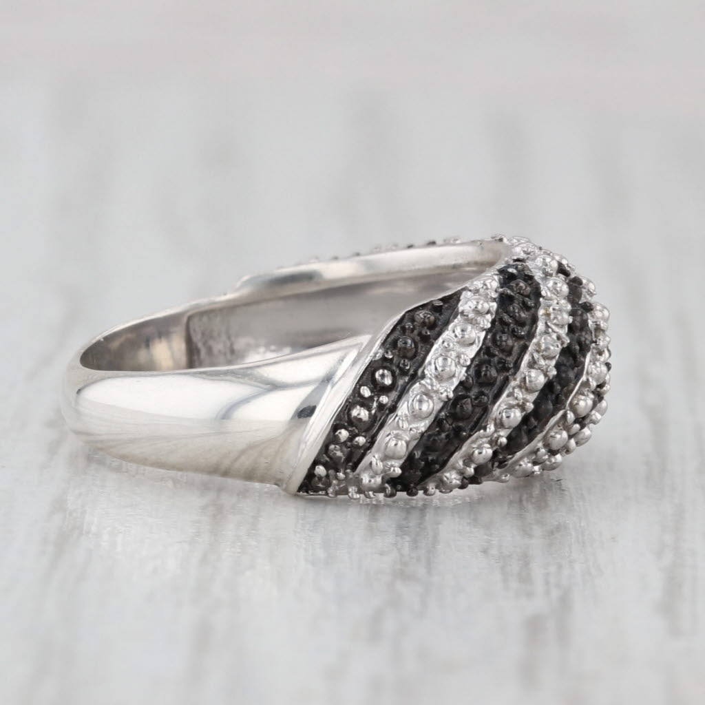 Black White Diamond Striped Ring Sterling Silver Size 6