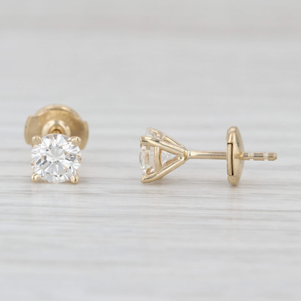 1.06ctw Diamond Stud Earrings 14k Yellow Gold Round Solitaire Studs
