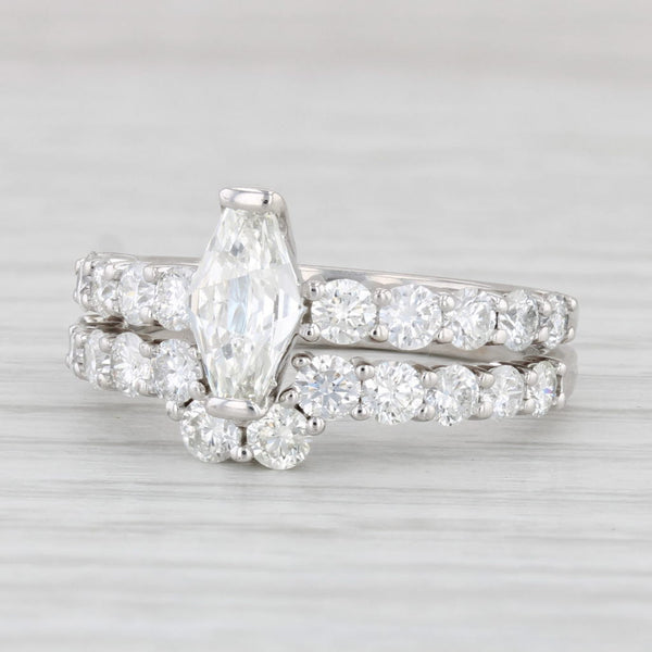 Light Gray 1.83ctw Diamond Engagement Ring Wedding Band Bridal Set 18k White Gold GIA