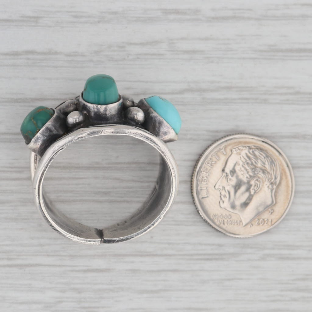 Gray Vintage Native American Baroque Turquoise Ring Sterling Silver Size 11 Signed