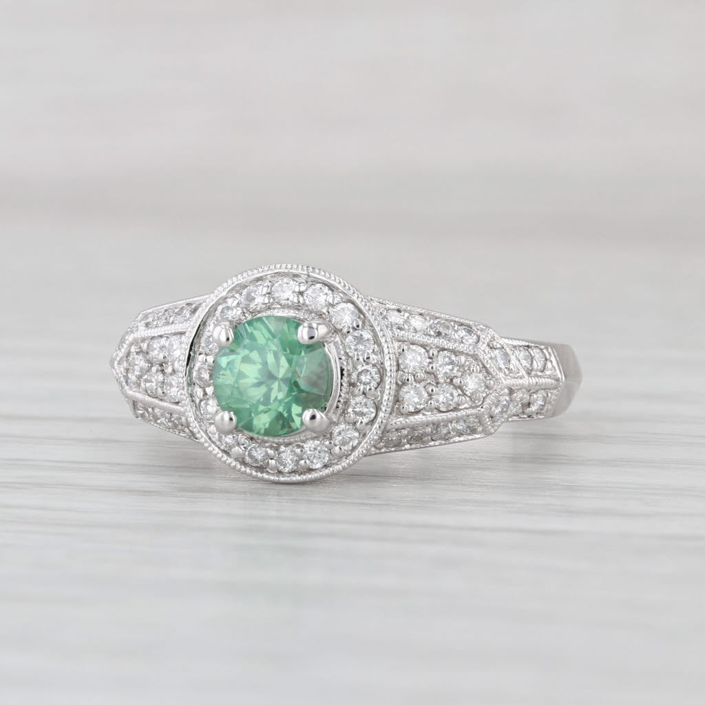 1.60ctw Green Zircon Diamond Halo Ring 14k White Gold Size 8 Engagement