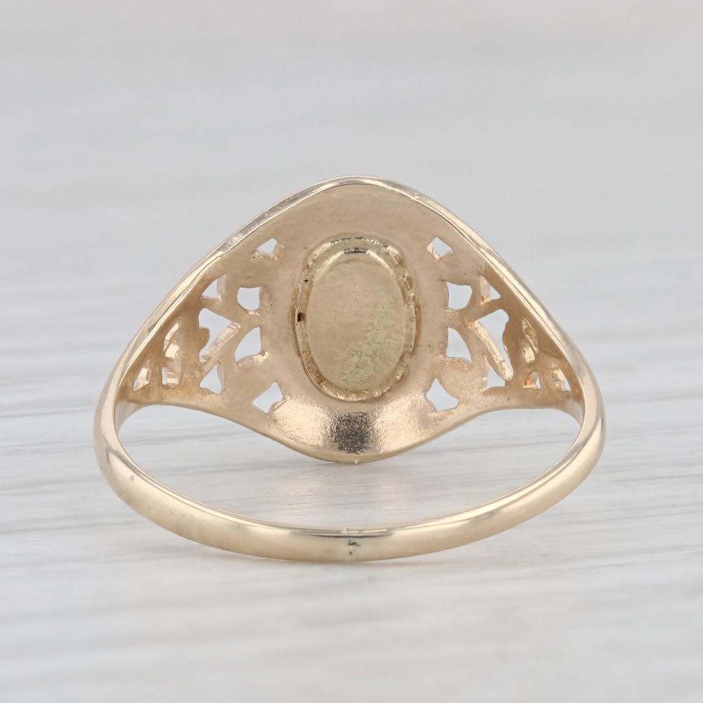 Light Gray Opal Oval Cabochon Solitaire Ring 10k Yellow Gold Size 5.5 Ornate Openwork