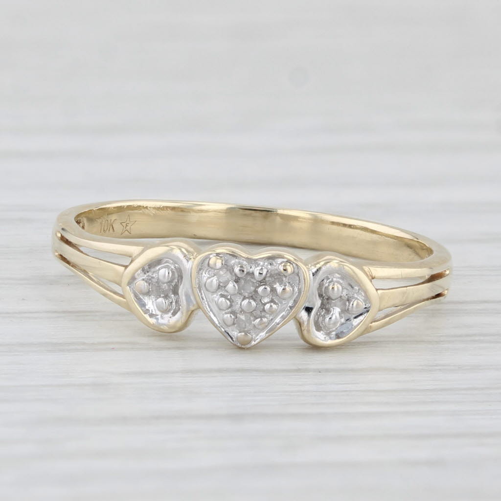 Light Gray Diamond Heart Ring 10k Yellow Gold Size 7.5 Stackable Band