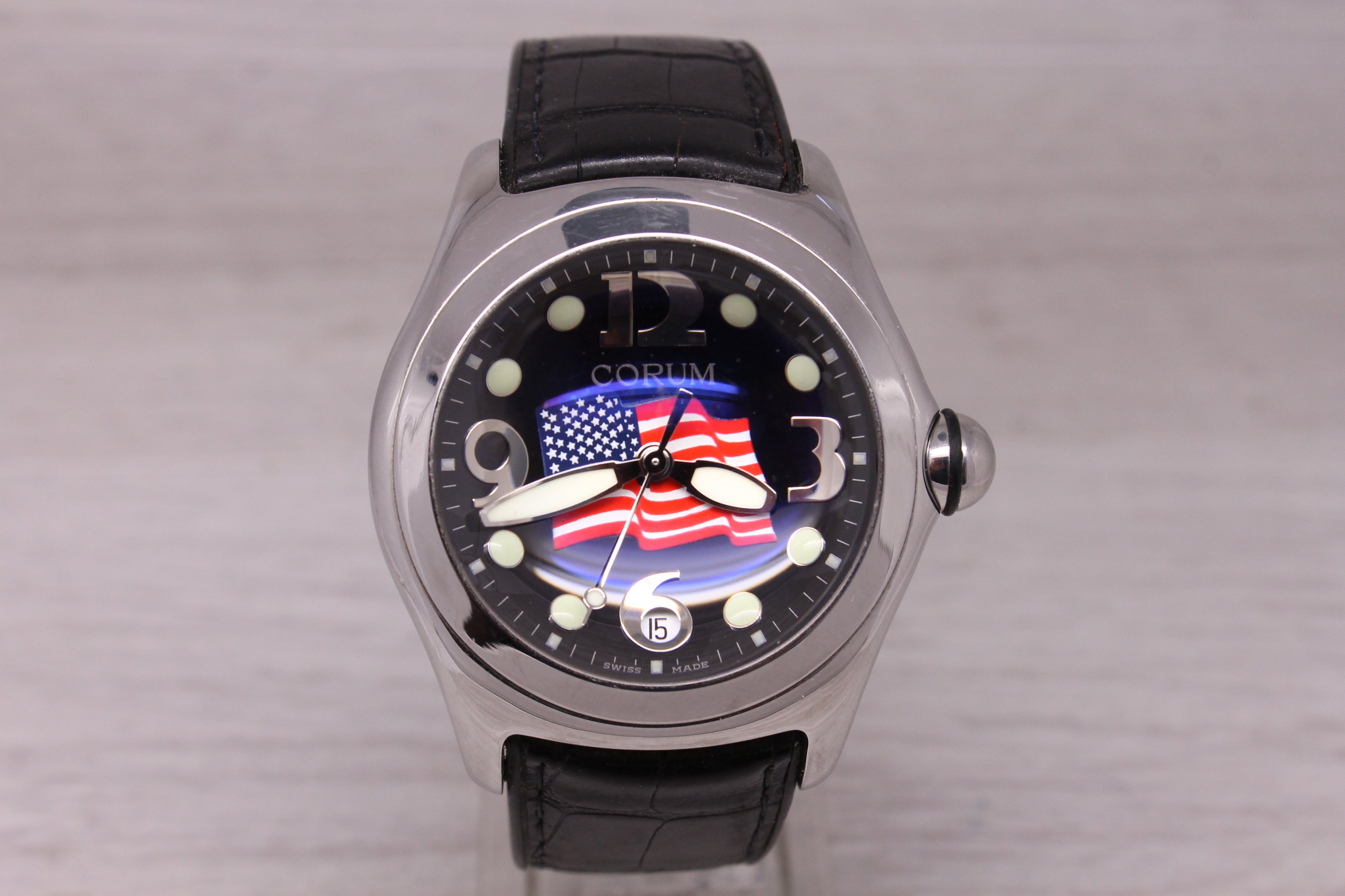 Corum Bubble Limited Edition American Flag Mens Watch Date 45mm Steel Quartz