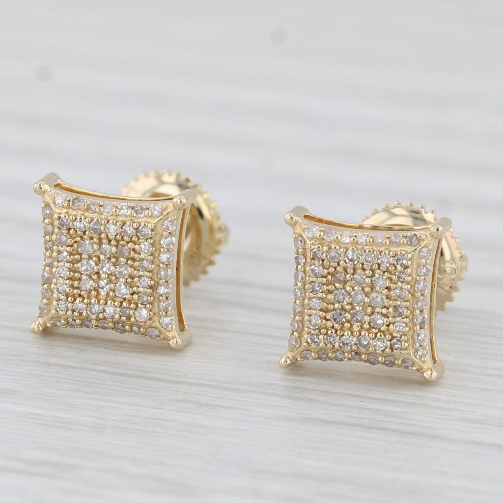 Light Gray 0.12ctw Pave Diamond Stud Earrings 10k Yellow Gold Screw Back Studs