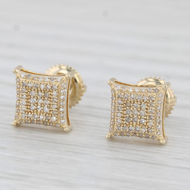 0.12ctw Pave Diamond Stud Earrings 10k Yellow Gold Screw Back Studs