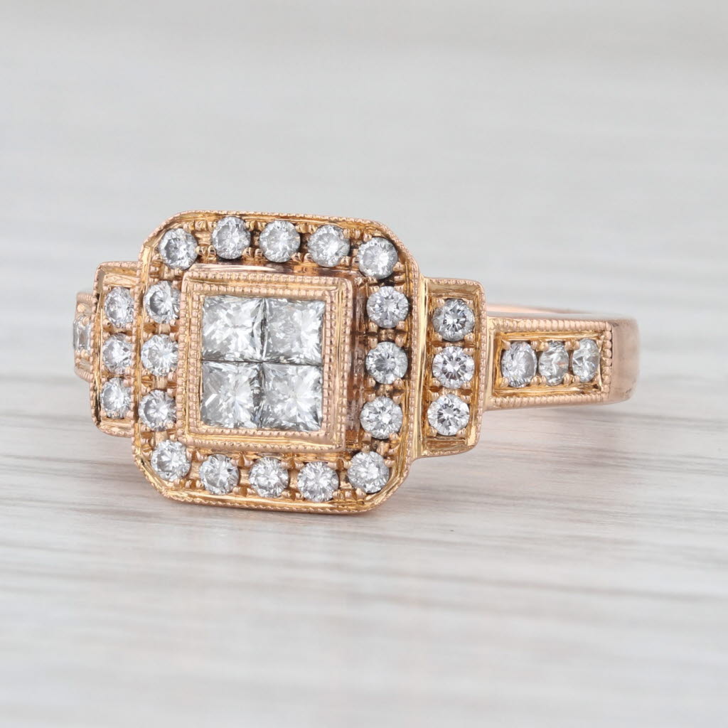 0.84ctw Diamond Halo Engagement Ring 18k Rose Gold Size 6.5-6.75