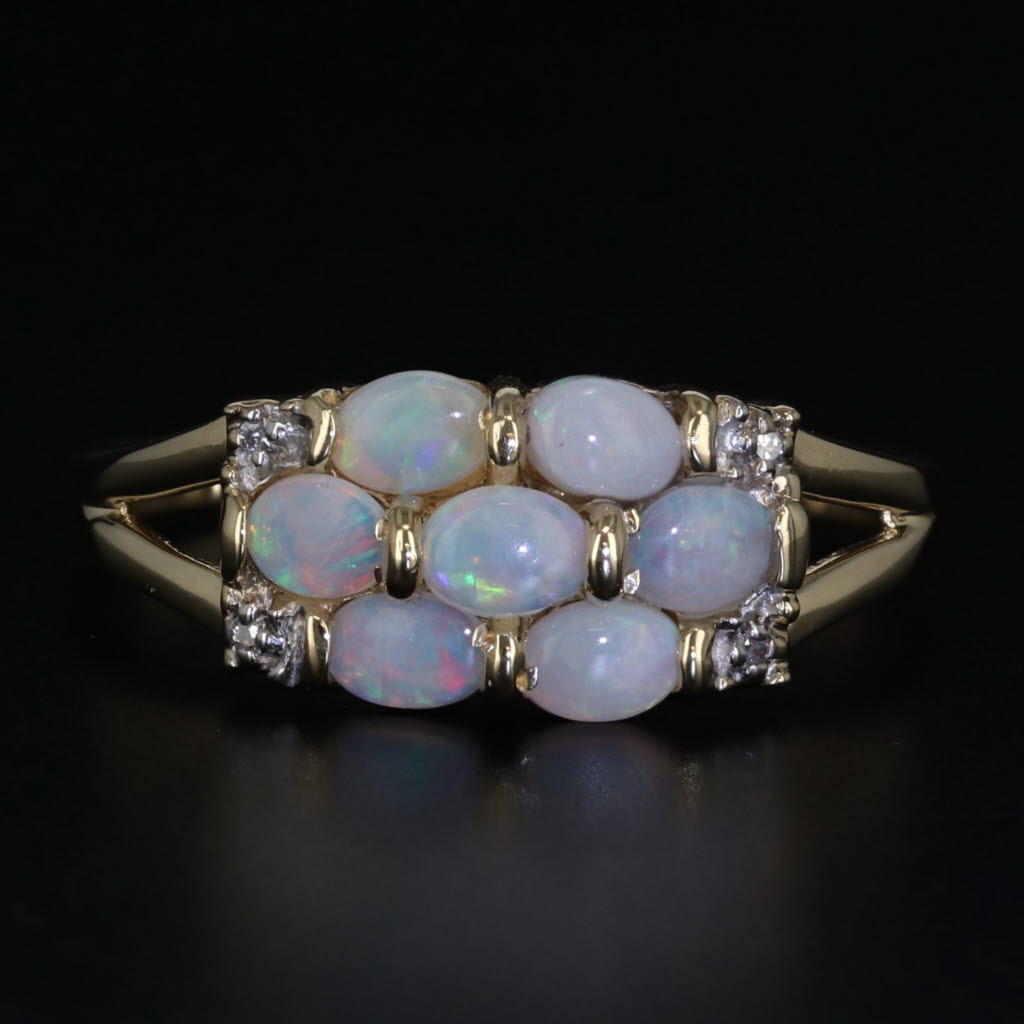 Black Richard Klein Opal Cluster Ring 10k Yellow Gold Size 9.75 Diamond Accents