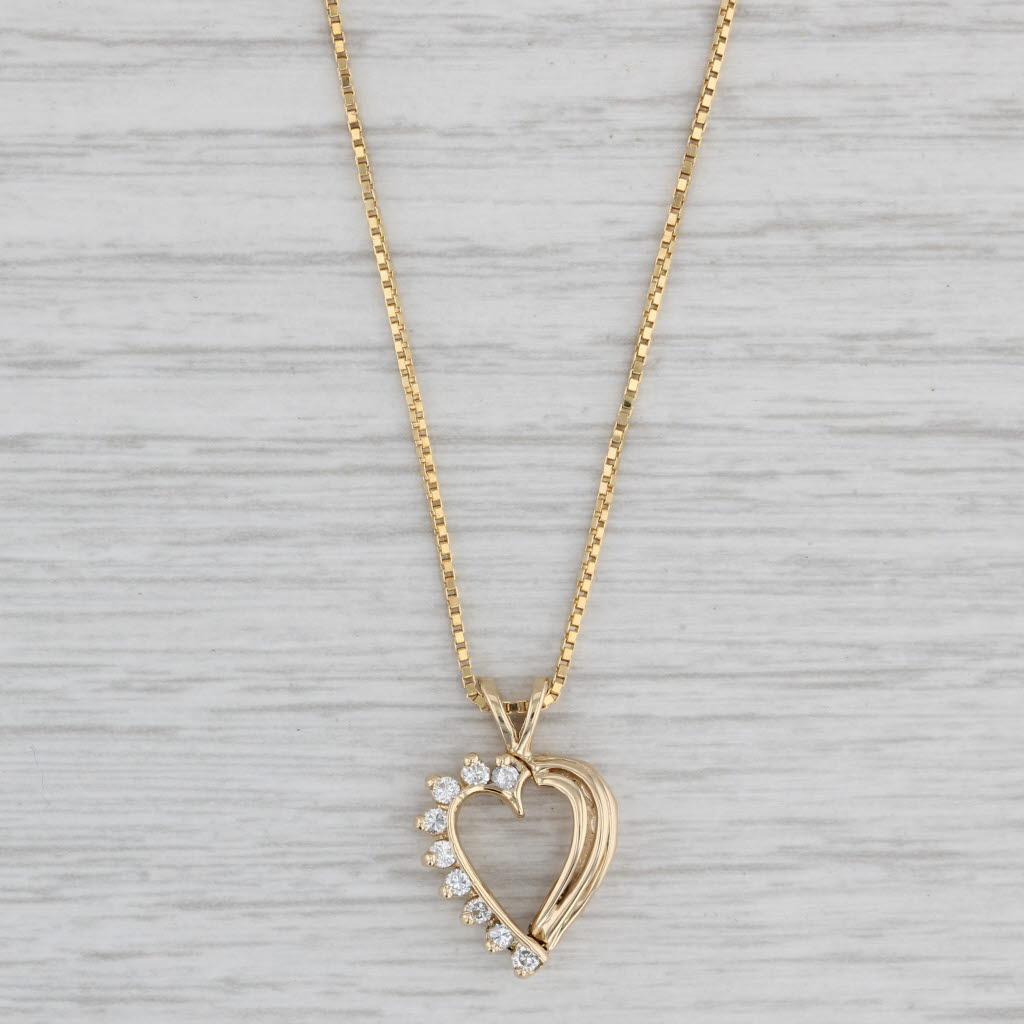 Gray 0.15ctw Diamond Heart Pendant Necklace 14k Yellow Gold 17.75" Box Chain