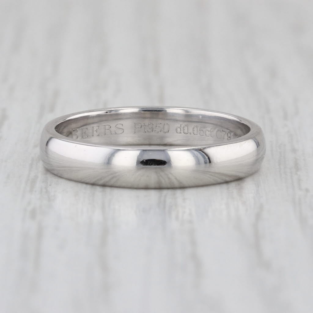 De Beers Diamond Solitaire Wedding Band 950 Platinum Size 8.75 Ring