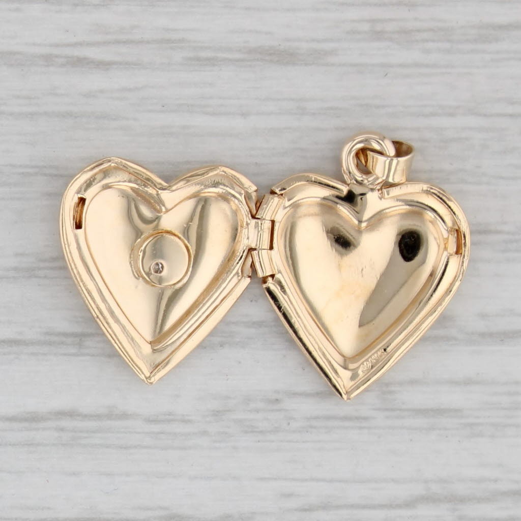 Gray Vintage Diamond Heart Picture Heart Locket Pendant 14k Yellow Gold Engravable