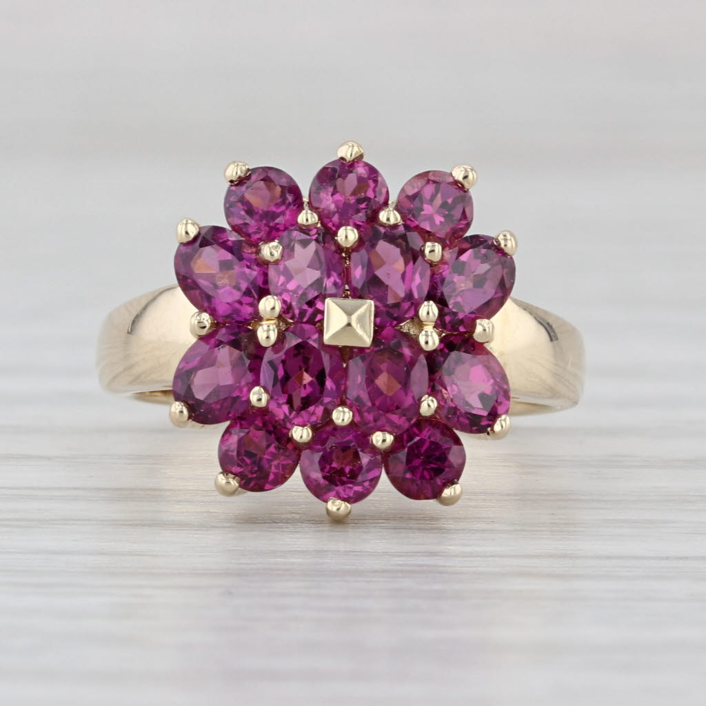 2.40ctw Garnet Cluster Flower Ring 14k Yellow Gold Size 6