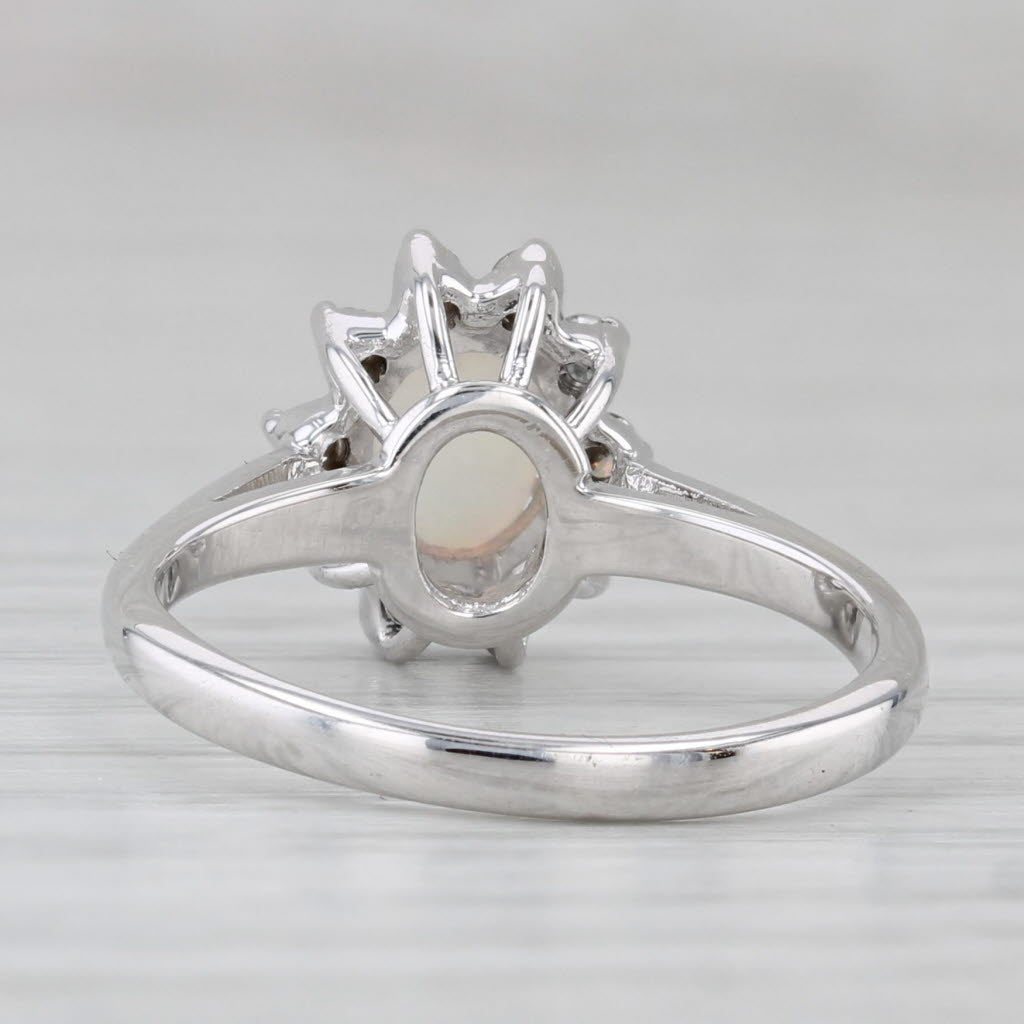 Gray Opal Cabochon 0.20ctw Diamond Halo Ring 14k White Gold Size 6.5