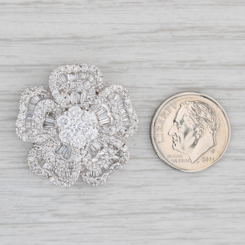 Light Gray 2.25ctw Diamond Flower Pendant 18k White Gold Floating Drop