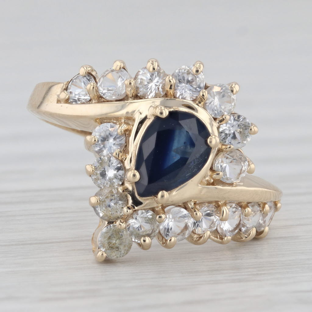 Gray 2.30ctw Blue White Sapphire Bypass Ring 10k Yellow Gold Size 7