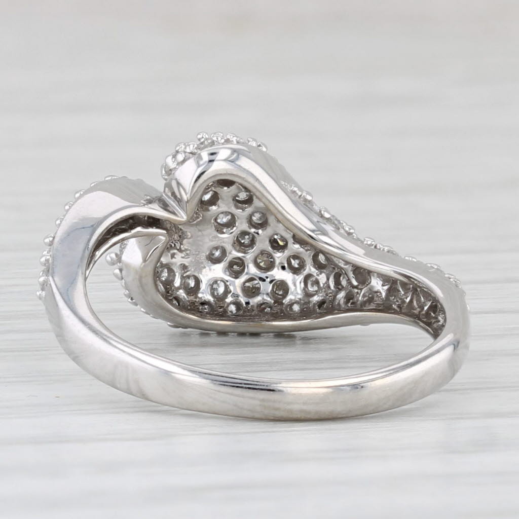 Light Gray Pave Diamond Heart Bypass Ring 0.52ctw 14k White Gold Size 7.25