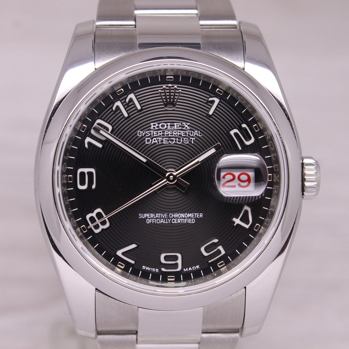 2015 Rolex Datejust 116200 36mm Mens Steel Watch Black Concentric Box Card Set