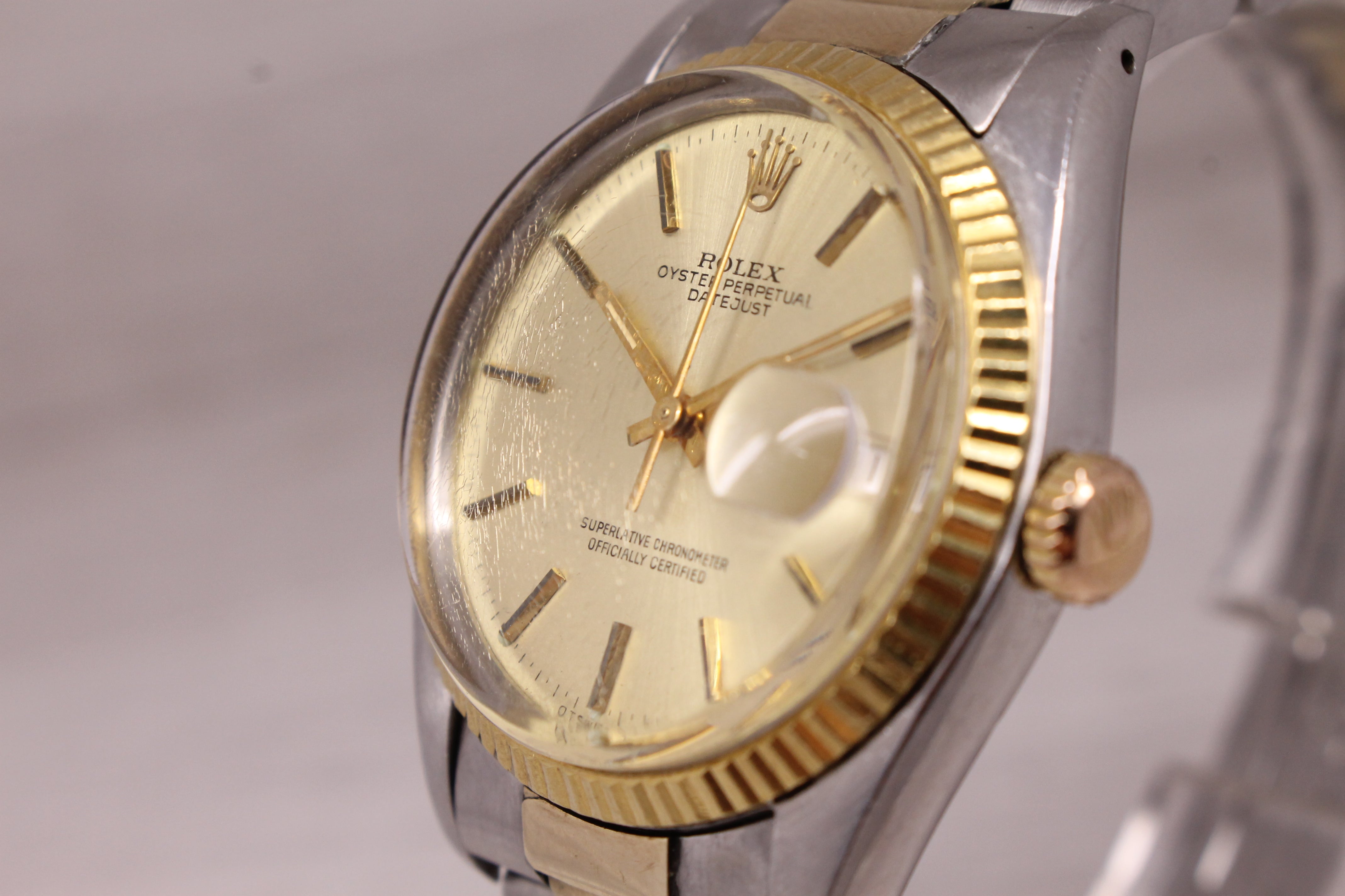 Vintage 1978 Rolex Datejust 16000 Mens Steel 14k Gold Watch Converted from Steel