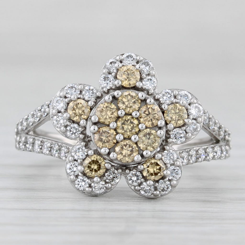 Light Gray 0.68ctw Diamond Cluster Flower Ring 14k White Gold Size 5