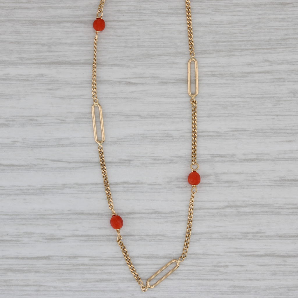 Gray Vintage Coral Station Curb Chain Necklace 18k Yellow Gold 20.5"