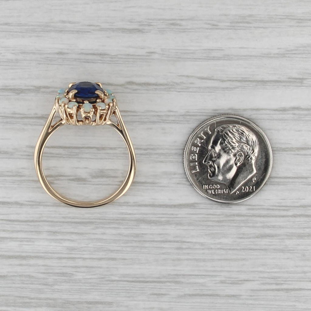 1.40ct Lab Created Blue Oval Sapphire Opal Halo Ring 14k Yellow Gold Size 7