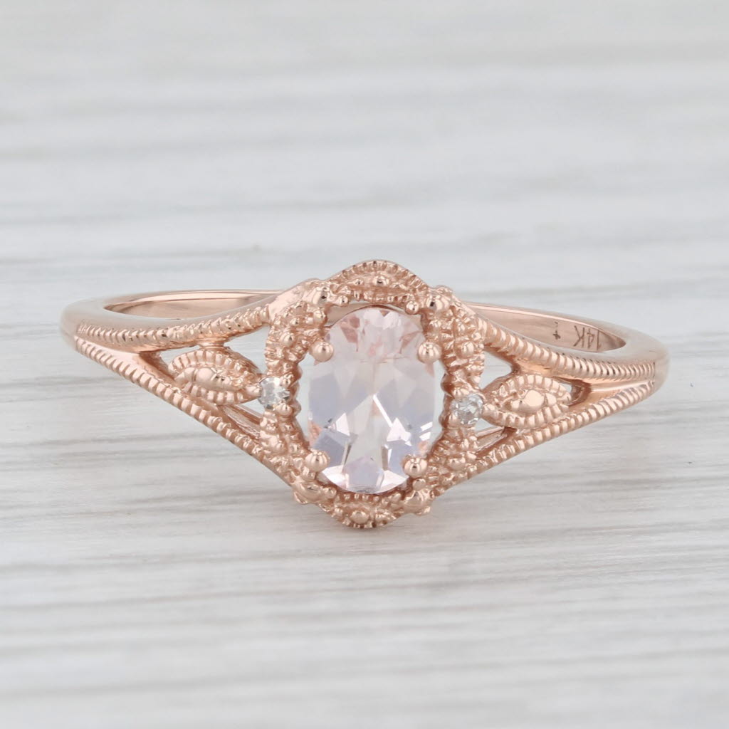 Light Gray 0.38ct Pink Morganite Oval Solitaire Ring 14k Rose Gold Size 7.25