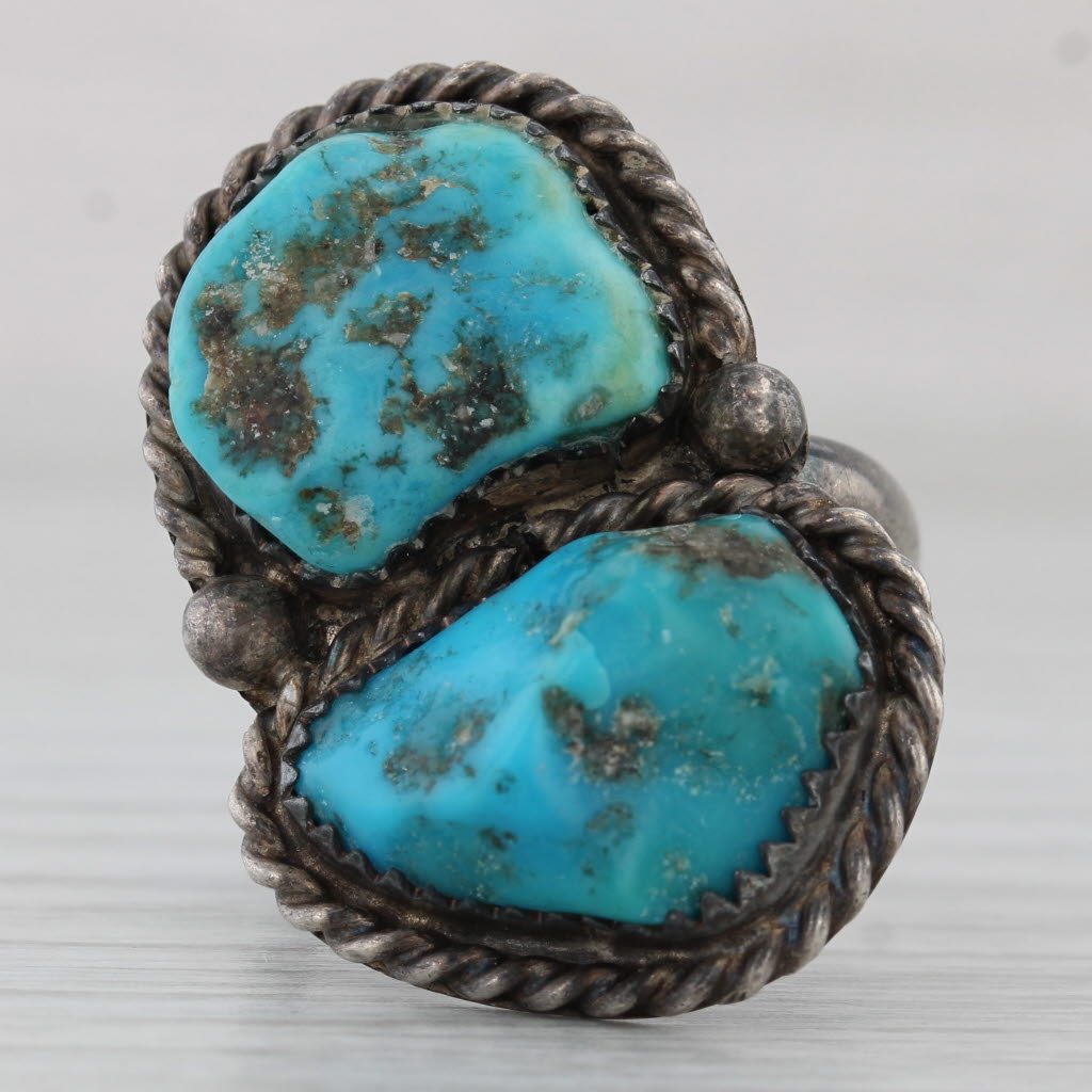 Dark Slate Gray Vintage Native American Turquoise Cabochon Ring Sterling Silver Size 8