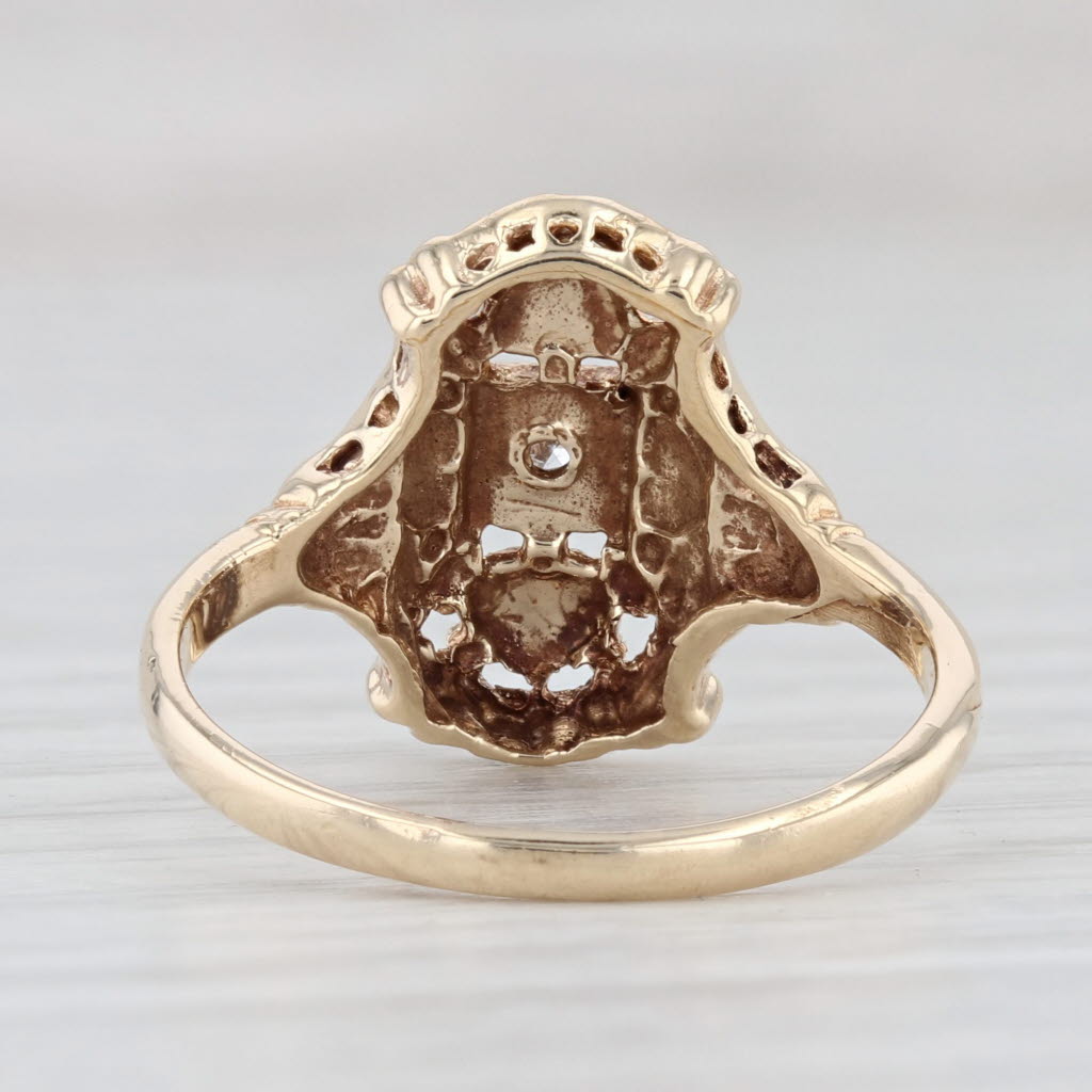 Light Gray Vintage Diamond Filigree Ring 14k Yellow Gold Size 6.75 Heart Accents