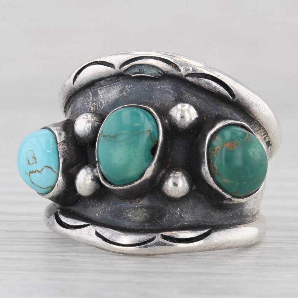 Dark Slate Gray Vintage Native American Baroque Turquoise Ring Sterling Silver Size 11 Signed