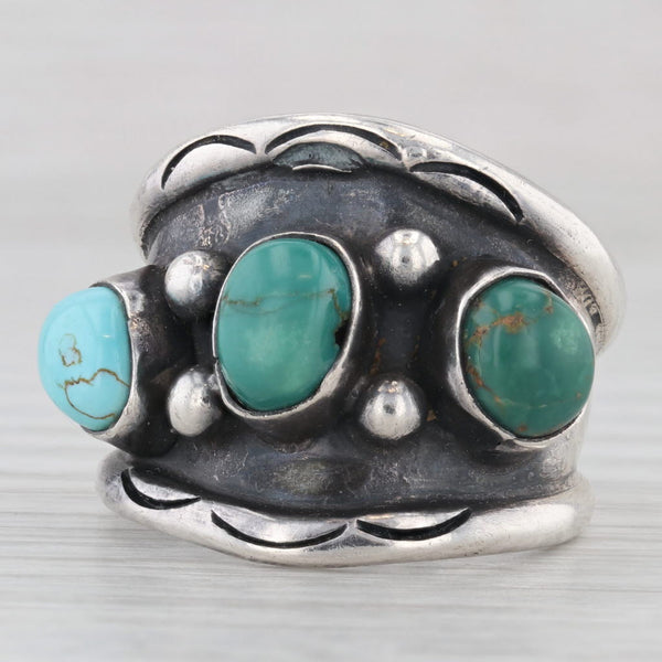 Vintage Native American Baroque Turquoise Ring Sterling Silver Size 11 Signed