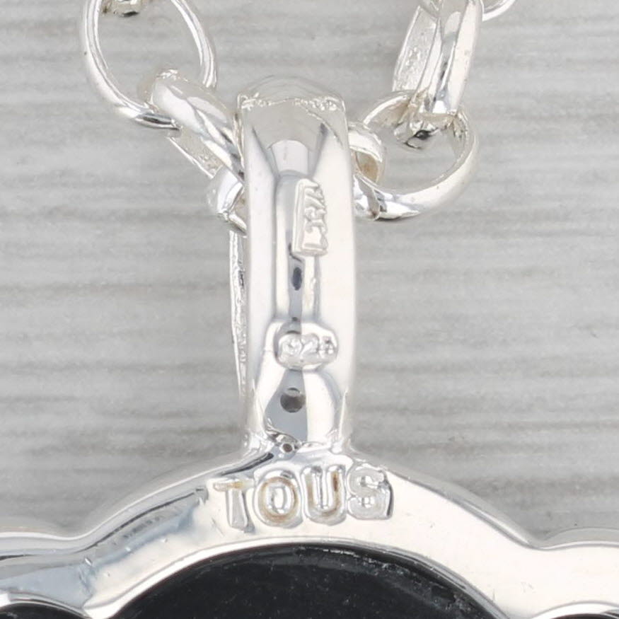 Gray Tous Onyx Teddy Bear Pendant Necklace Sterling Silver 23.5" Cable Chain