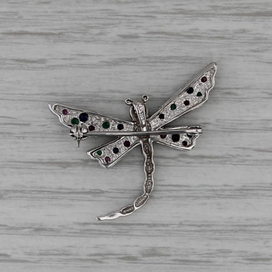 0.96ctw Gemstone Dragonfly Brooch 14k Gold Pin Sapphire Ruby Emerald Diamond