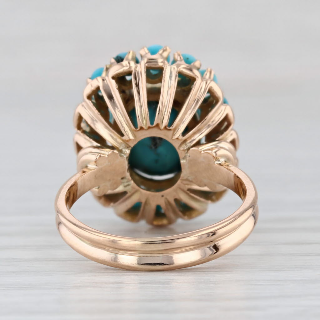 Vintage Turquoise Cabochon Halo Ring 14k Yellow Gold Size 5.5
