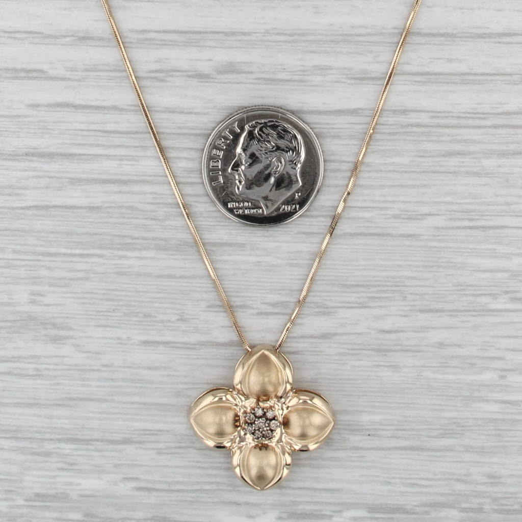 0.13ctw Diamond Cluster Flower Penedant Necklace 14k Gold 16" Box Chain