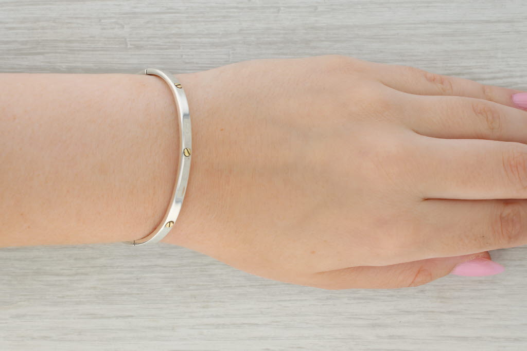 Tan Nail Head Bangle Bracelet Sterling Silver 7.25" 4.2mm Taxco Mexico