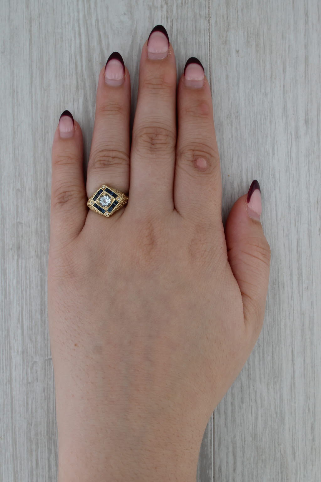 0.87ctw Aquamarine Sapphire Halo Ring 14k Yellow Gold Ornate Floral Band Size 6