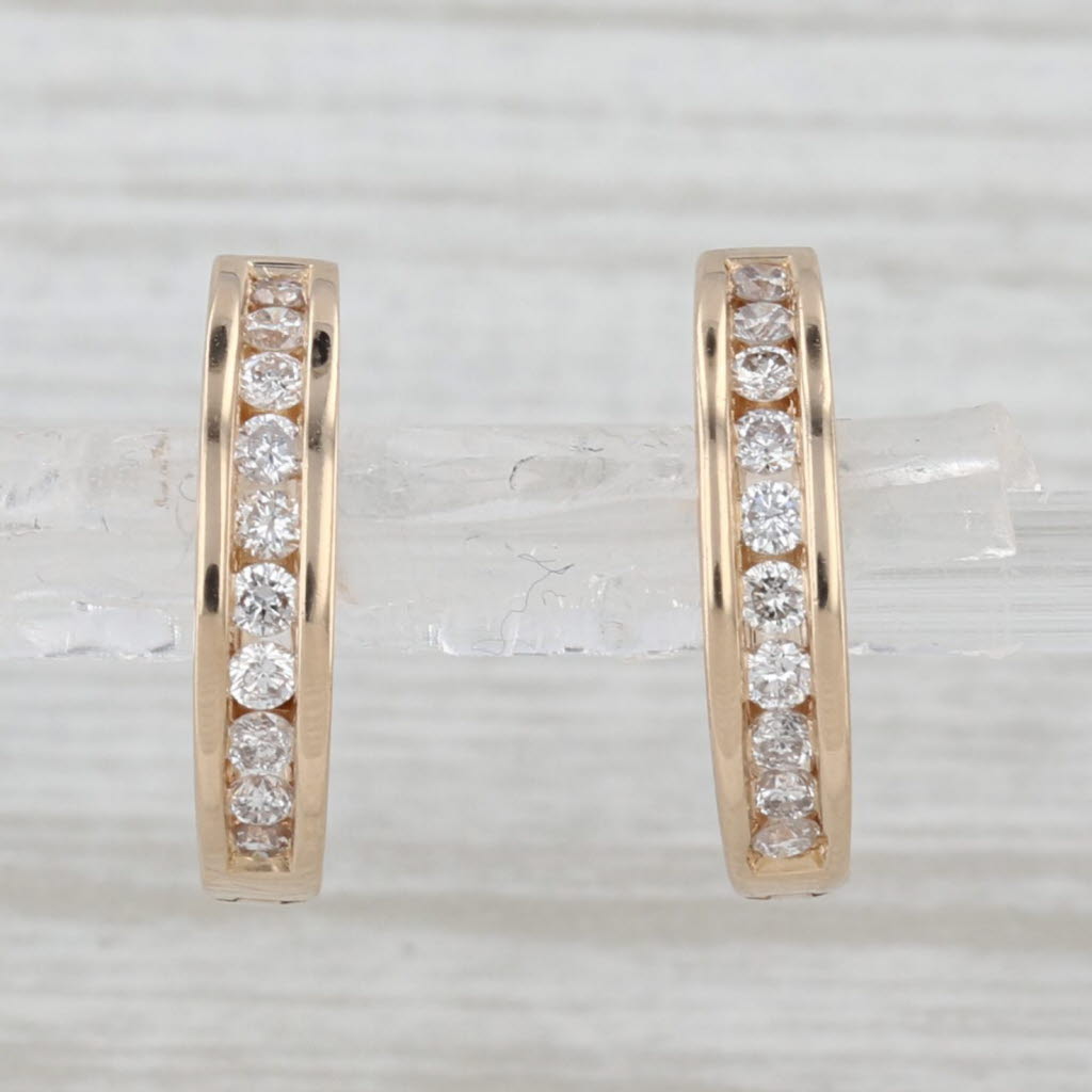 0.40ctw Diamond Hoop Huggie Earrings 14k Yellow Gold Hinged Snap Top Posts