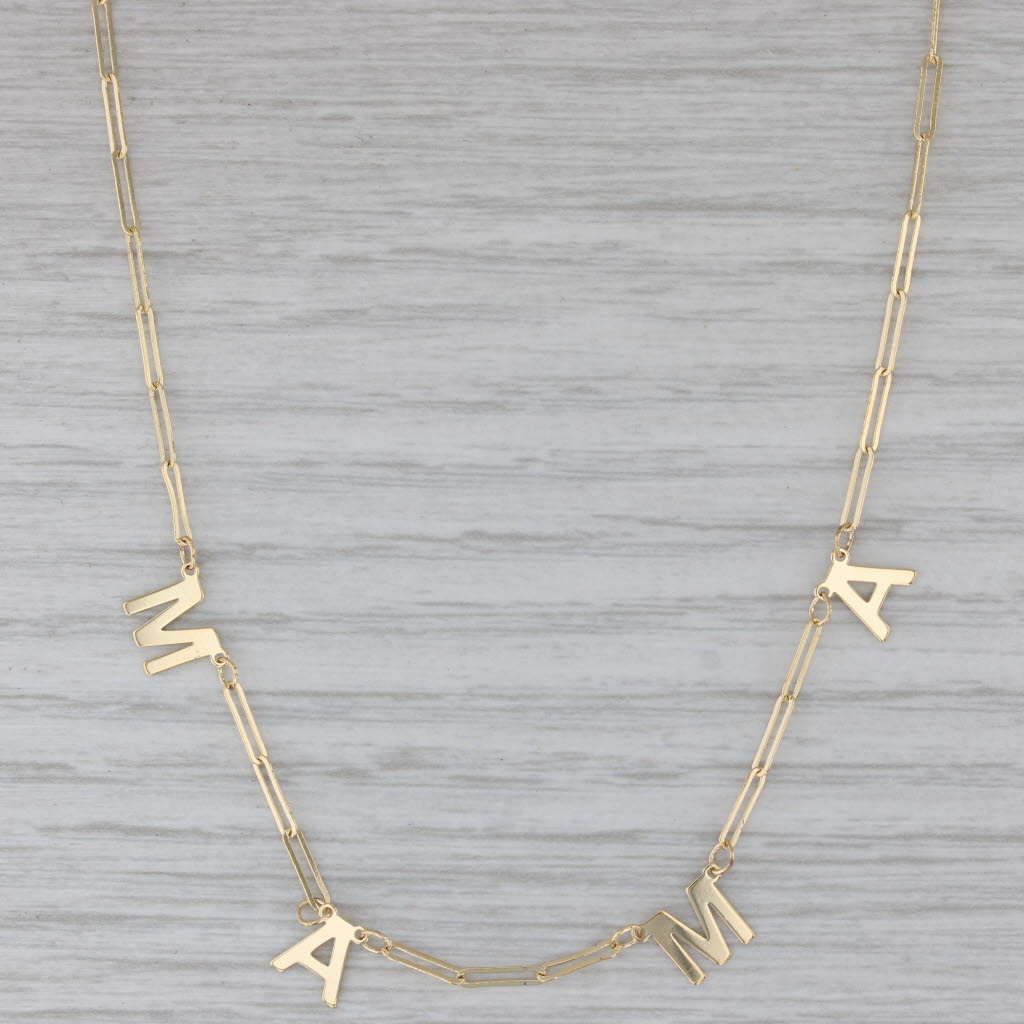 Gray New MAMA Letters Paperclip Chain Necklace 14k Yellow Gold 18"