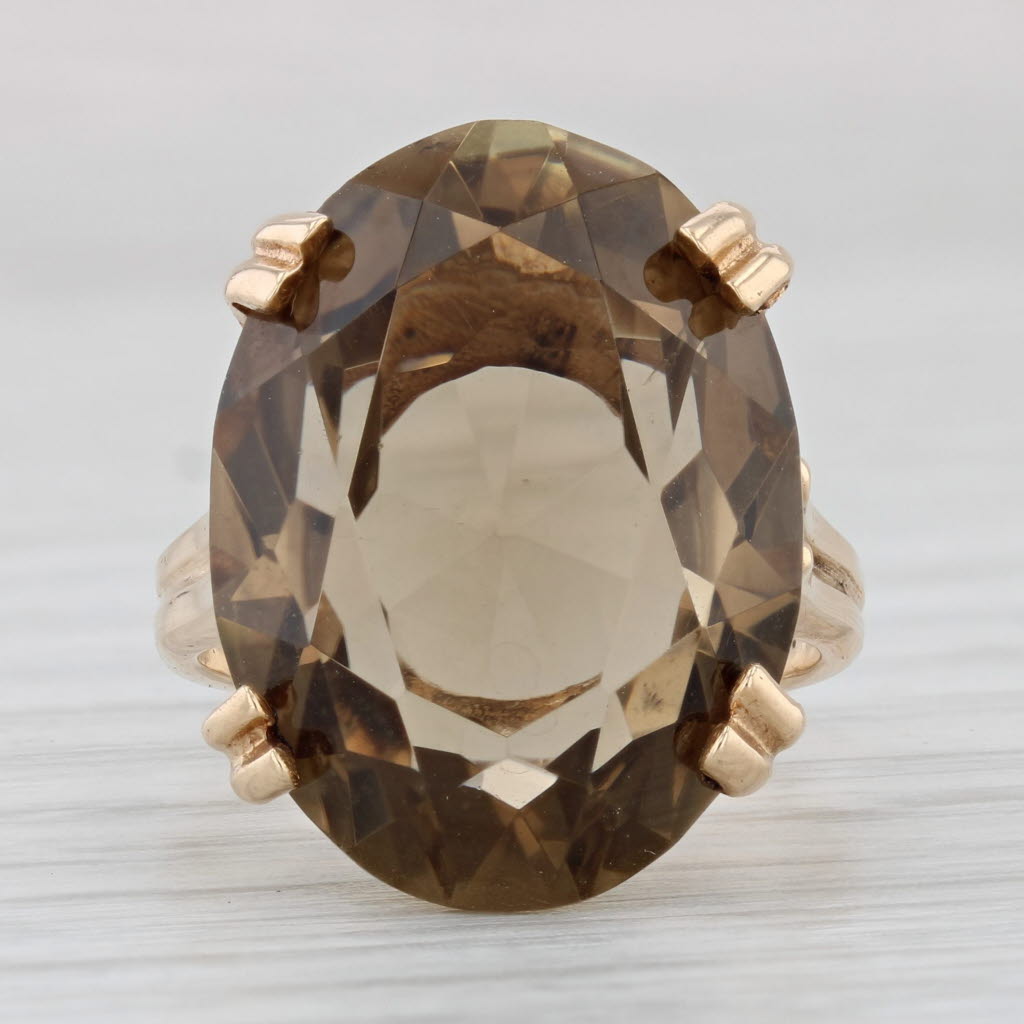 Light Gray 17ct Oval Smoky Quartz Solitaire Ring 10k Yellow Gold Size 4.75