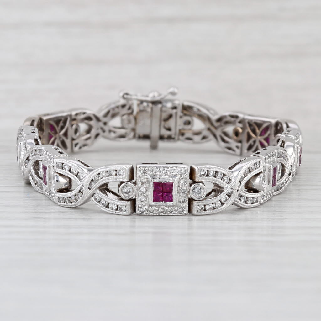 4.48ctw Ruby Diamond Figure-8 Bracelet 18k White Gold 7.5" 8.6mm