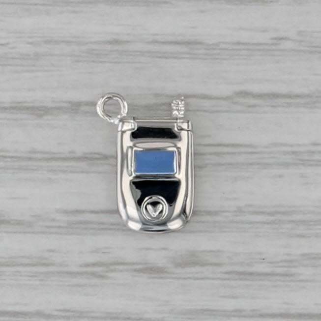 Vintage Retro Cellphone Charm Sterling Silver Enamel Flip Phone Pendant