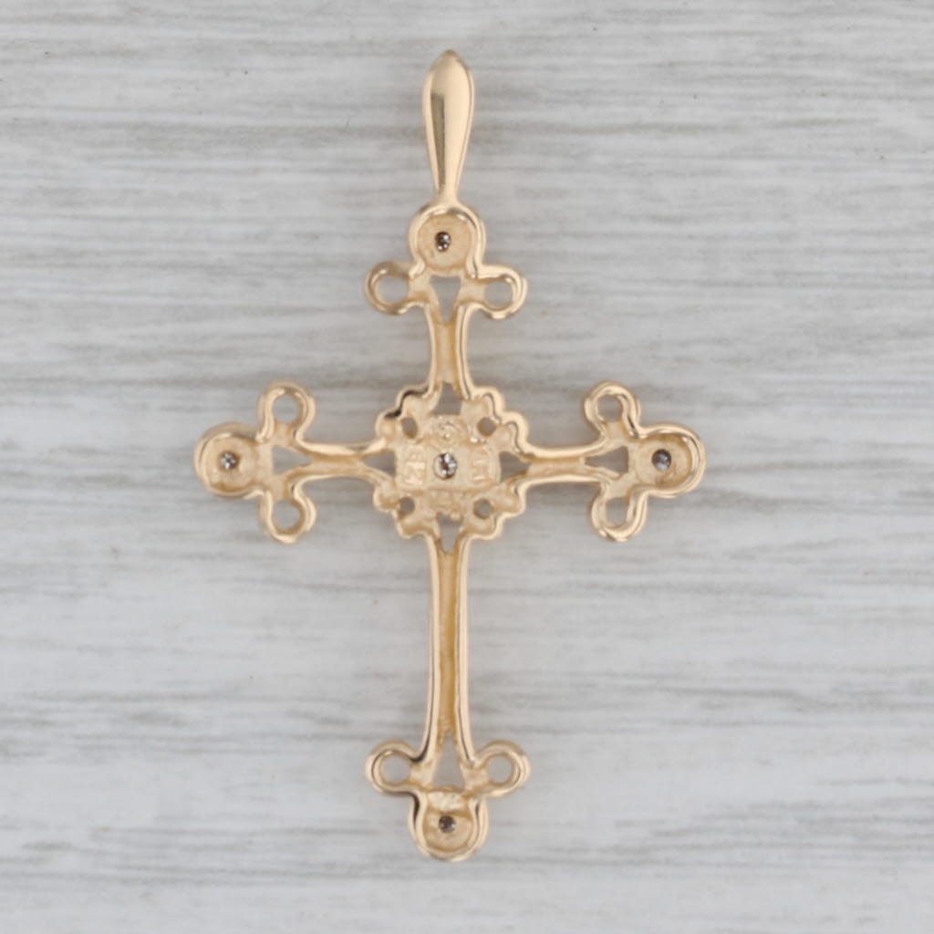 Gray Ornate Diamond Cross Pendant 14k Yellow White Gold