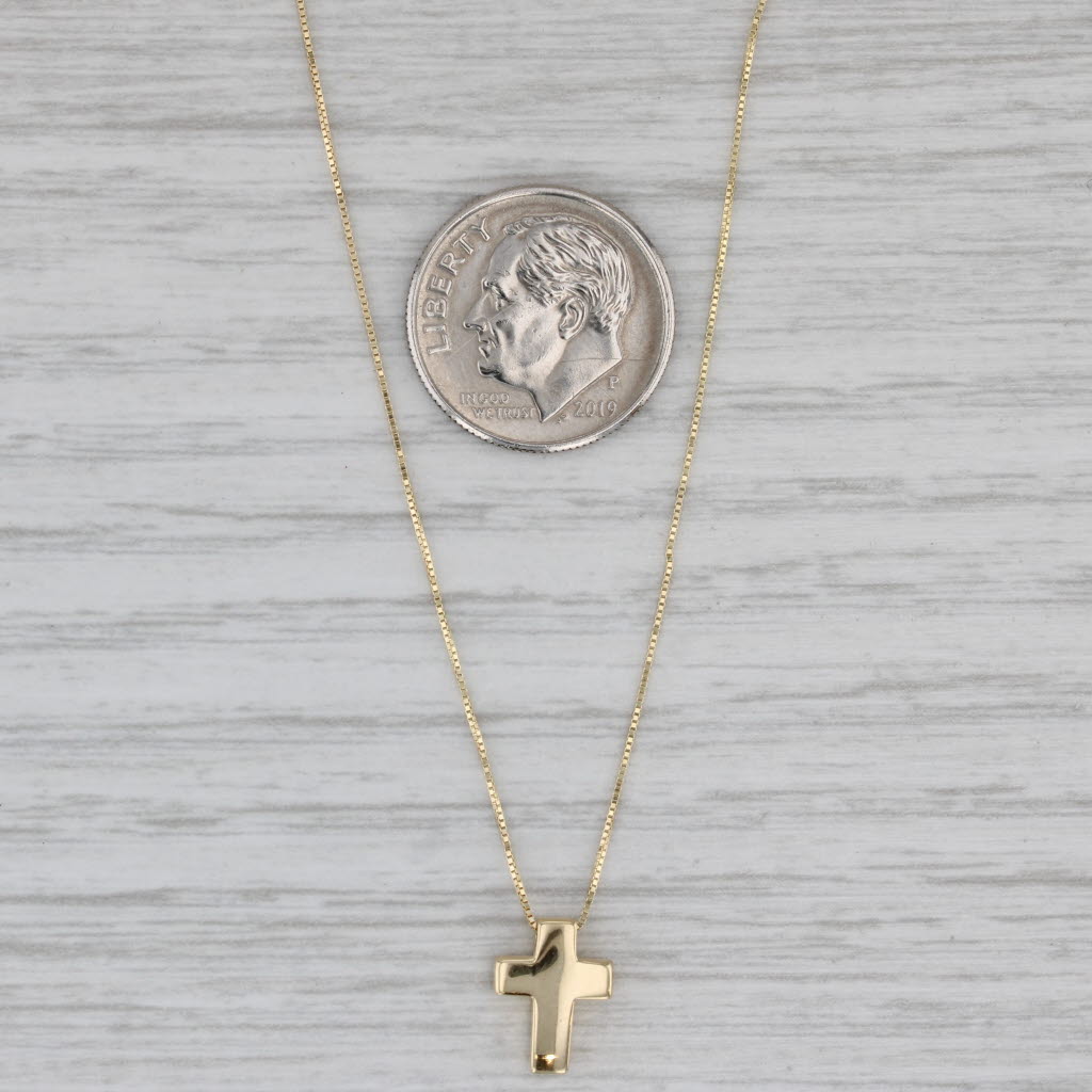 Gray New Small Cross Pendant Box Chain Necklace 16" 18" 14k Yellow Gold